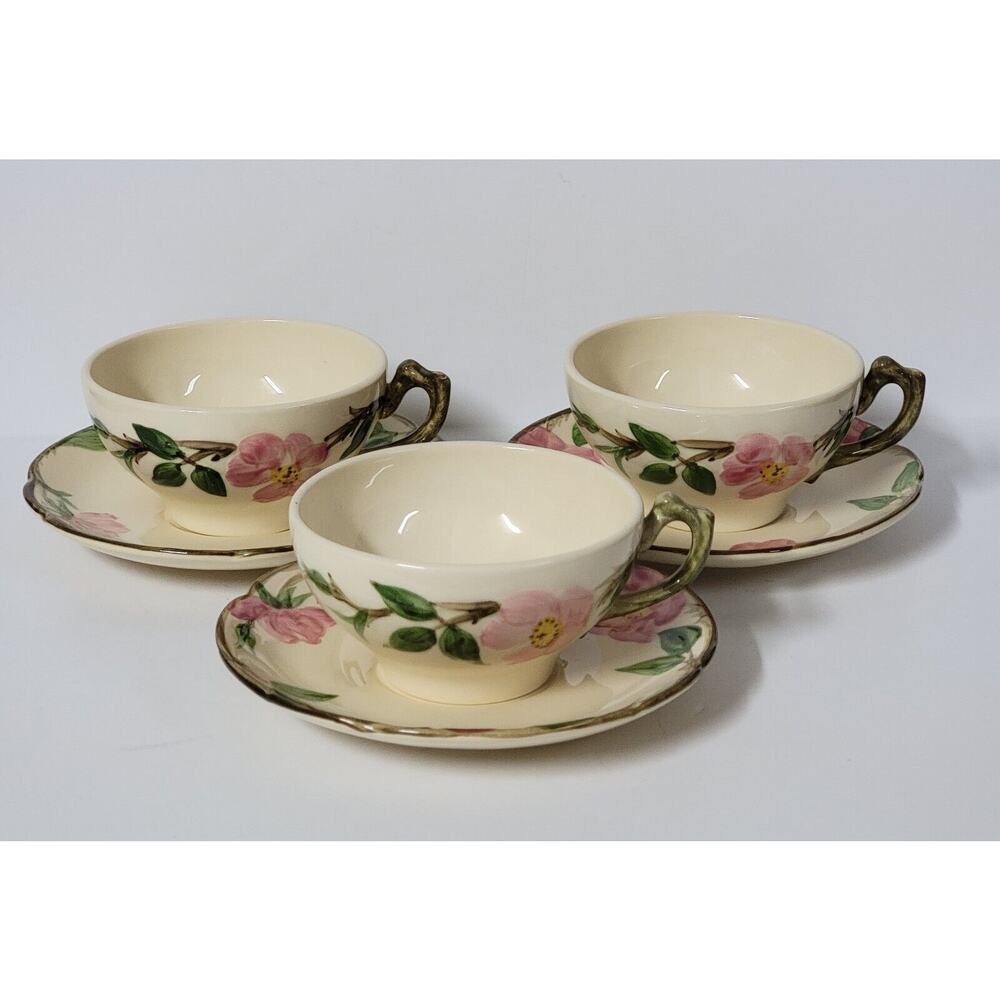 Franciscan DESERT ROSE Coffee Tea Cup Saucer Set of 3 TV Backstamp USA 1963-64 - Picture 1 of 7